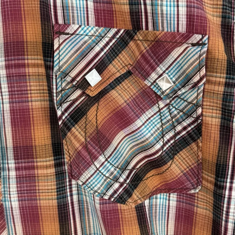 True Religion Western Button Up Shirt Mens 3XL Multi Plaid Diamond Pearl Snap